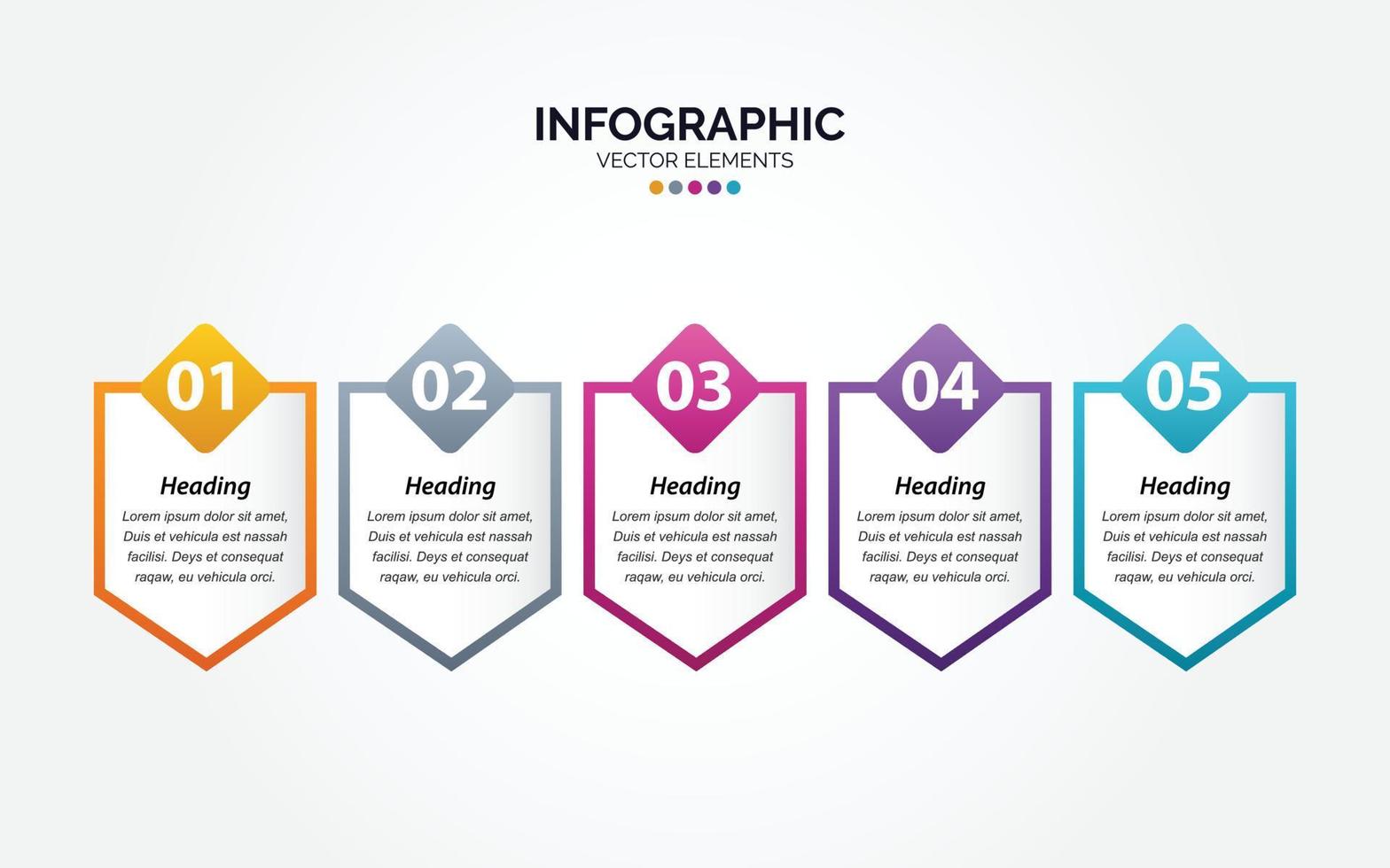 Horizontal Infographic business colorful template banner design 5 options background style you can used for marketing process workflow presentation development plan vector