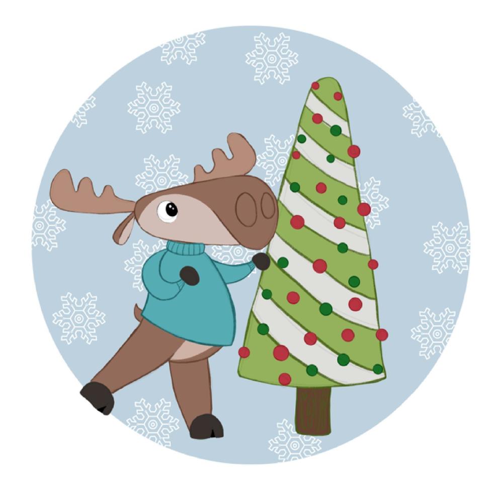 alces y arbol de navidad vector