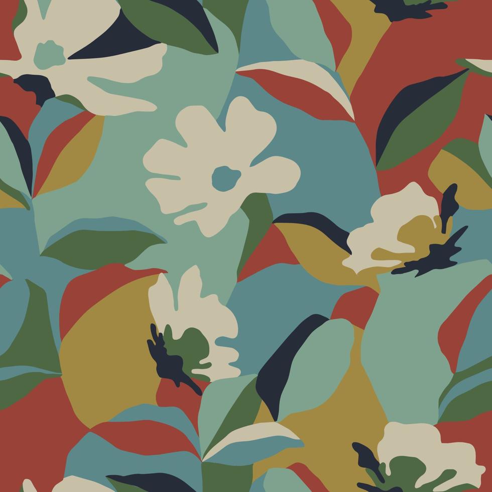 Vector flower and leaf layers illustration seamless repeat pattern