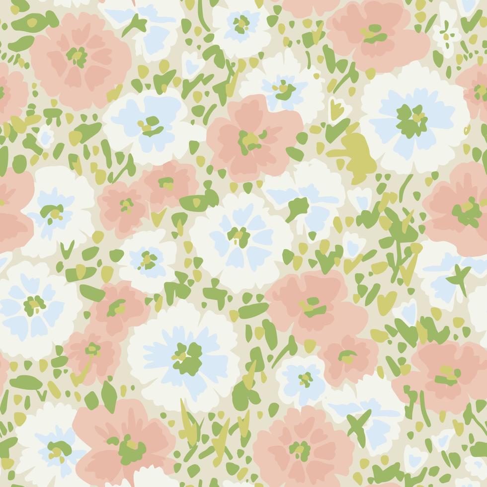 Vector flower illustration with pastel color seamless repeat pattern
