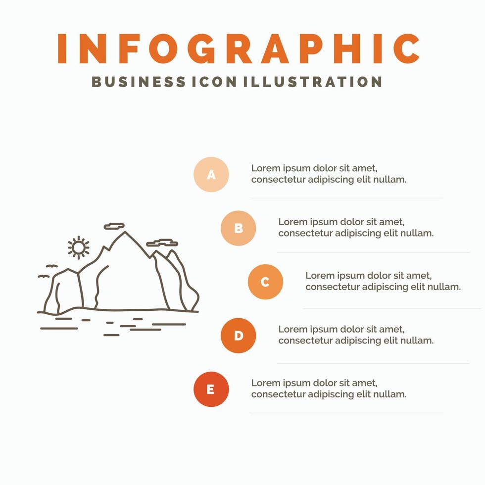 Nature. hill. landscape. mountain. scene Infographics Template for Website and Presentation. Line Gray icon with Orange infographic style vector illustration