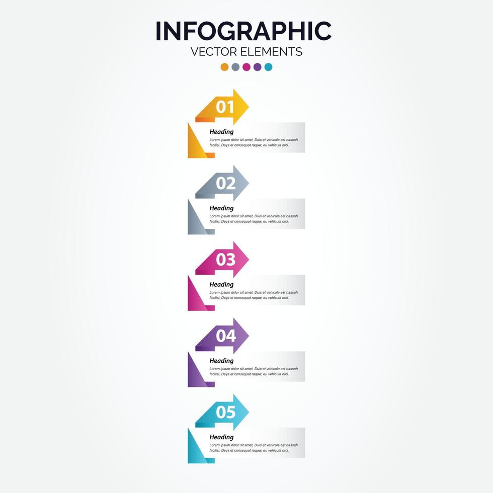 plantilla de diseño infográfico vertical. concepto creativo con 5 pasos. se puede utilizar para el diseño del flujo de trabajo. diagrama. bandera. diseño web. ilustración vectorial vector