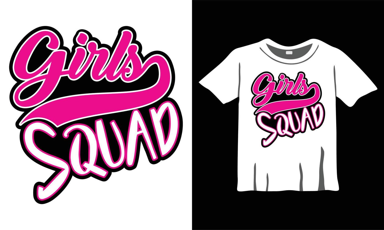 Girls Squad. Girl's friendship Quote. Woman friendship quote. Vector t-shirt iron-on design with Girl squad script text. Red and blush pink handwritten modern calligraphy phrases with vintage texture.