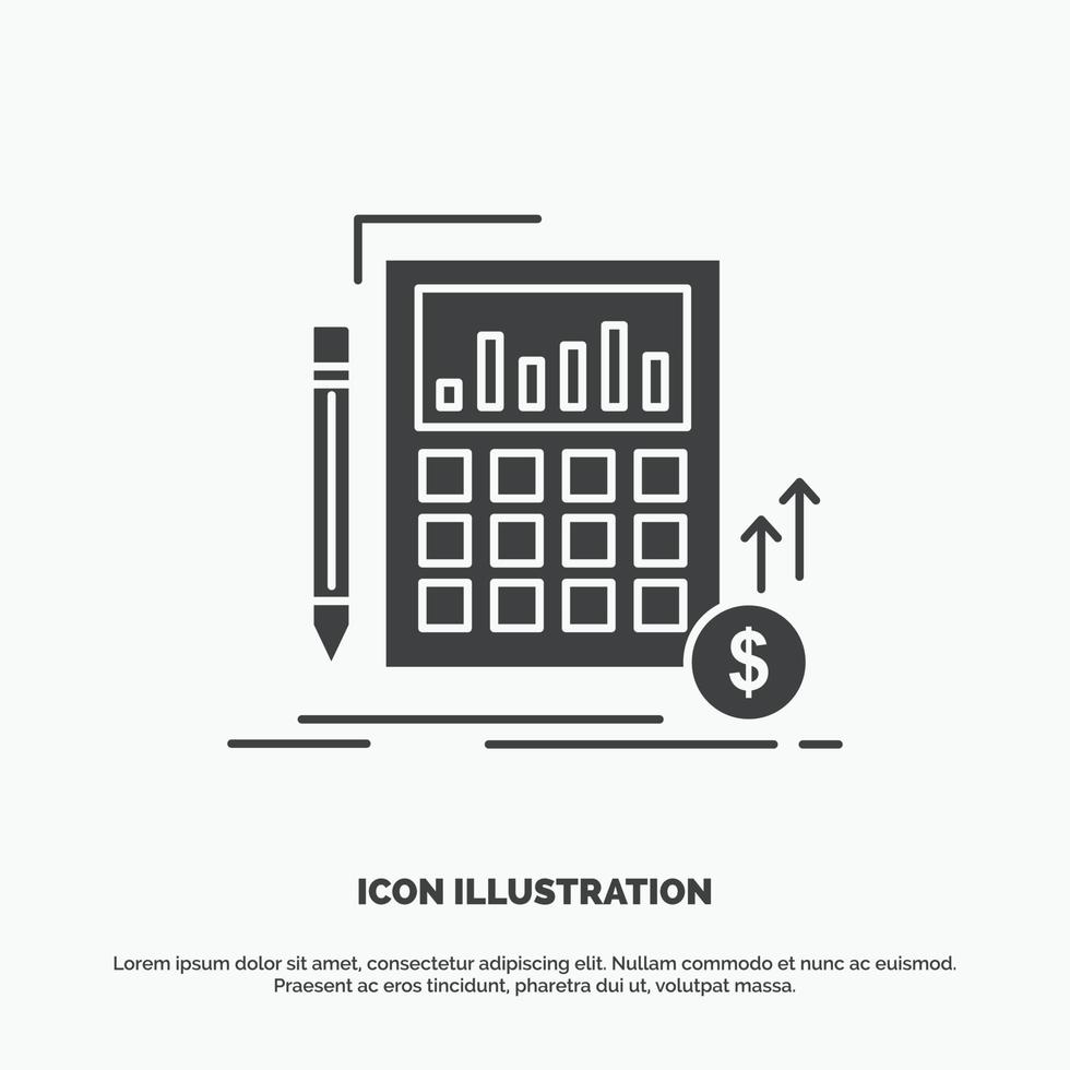 cálculo. datos. financiero. inversión. icono de mercado. símbolo gris vectorial de glifo para ui y ux. sitio web o aplicación móvil vector