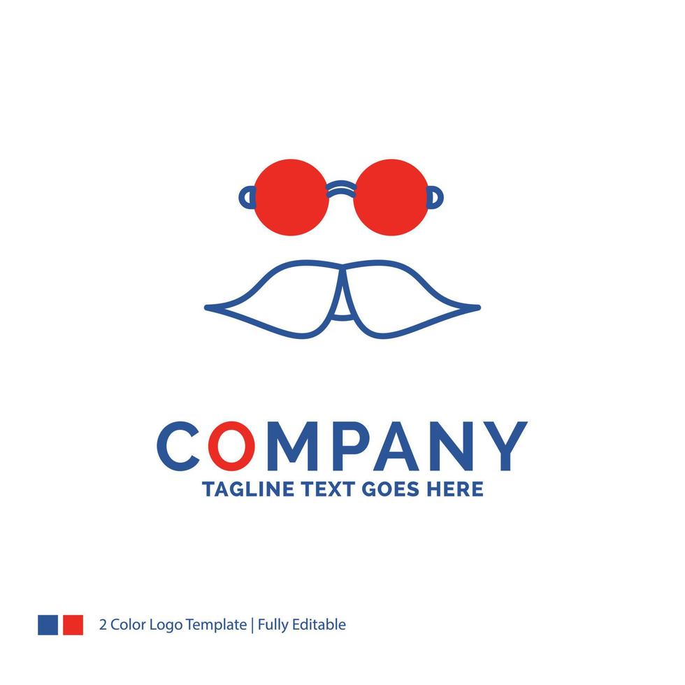 Company Name Logo Design For moustache. Hipster. movember. glasses. men. Blue and red Brand Name Design with place for Tagline. Abstract Creative Logo template for Small and Large Business. vector