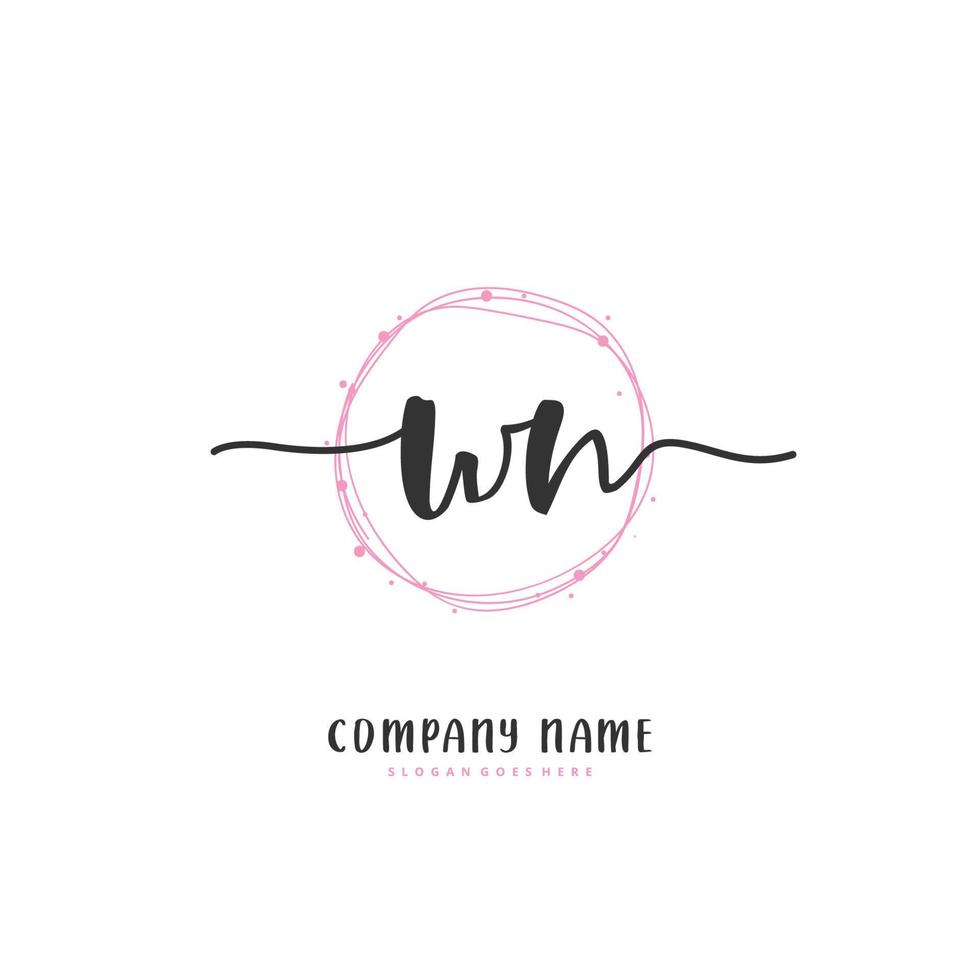 WN Initial handwriting and signature logo design with circle. Beautiful design handwritten logo for fashion, team, wedding, luxury logo. vector