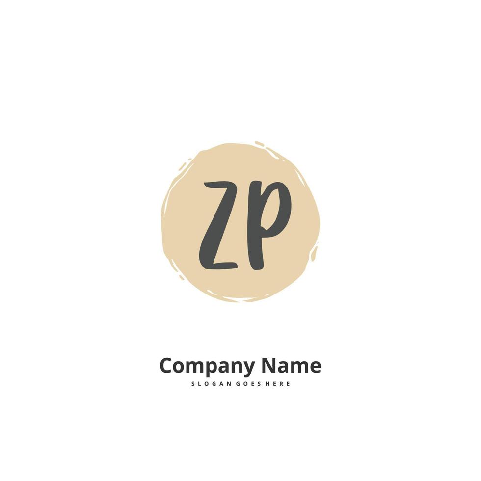 ZP Initial handwriting and signature logo design with circle. Beautiful design handwritten logo for fashion, team, wedding, luxury logo. vector