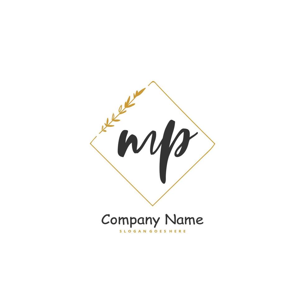 MP Initial handwriting and signature logo design with circle. Beautiful design handwritten logo for fashion, team, wedding, luxury logo. vector