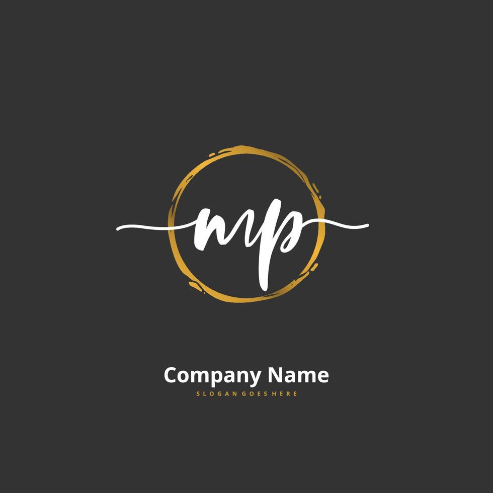 MP Initial handwriting and signature logo design with circle. Beautiful design handwritten logo for fashion, team, wedding, luxury logo. vector