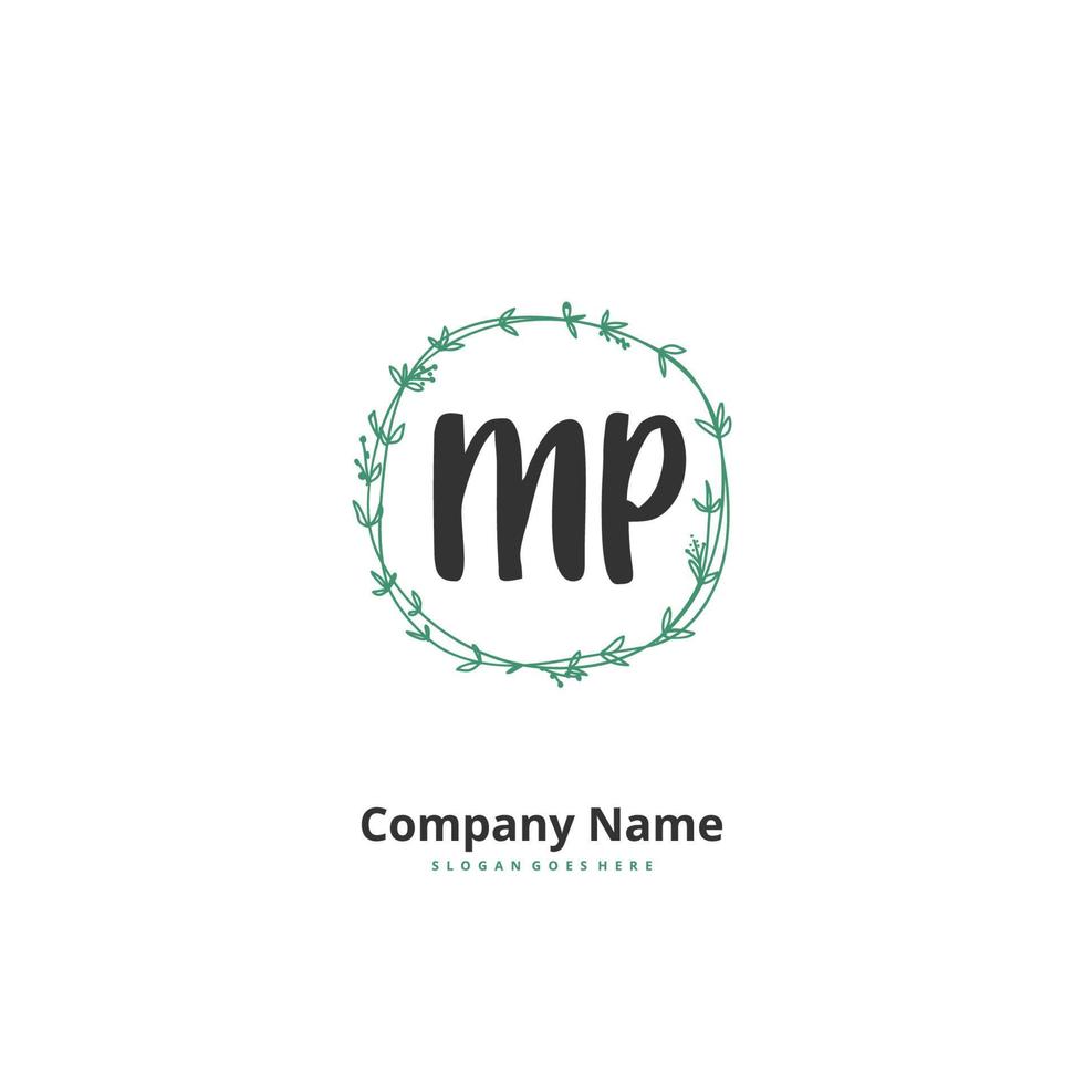 MP Initial handwriting and signature logo design with circle. Beautiful design handwritten logo for fashion, team, wedding, luxury logo. vector