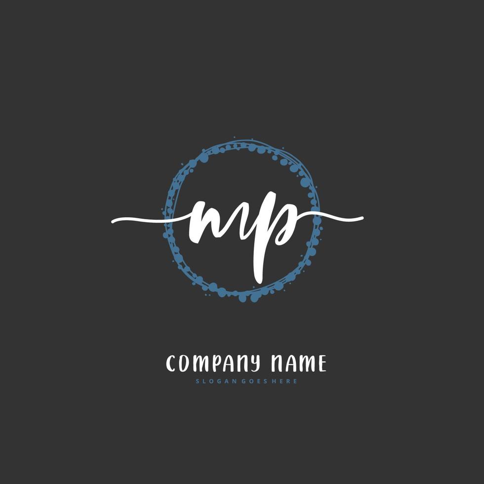 MP Initial handwriting and signature logo design with circle. Beautiful design handwritten logo for fashion, team, wedding, luxury logo. vector