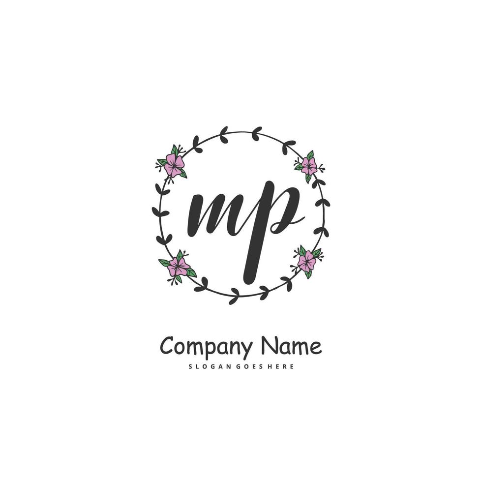 MP Initial handwriting and signature logo design with circle. Beautiful design handwritten logo for fashion, team, wedding, luxury logo. vector