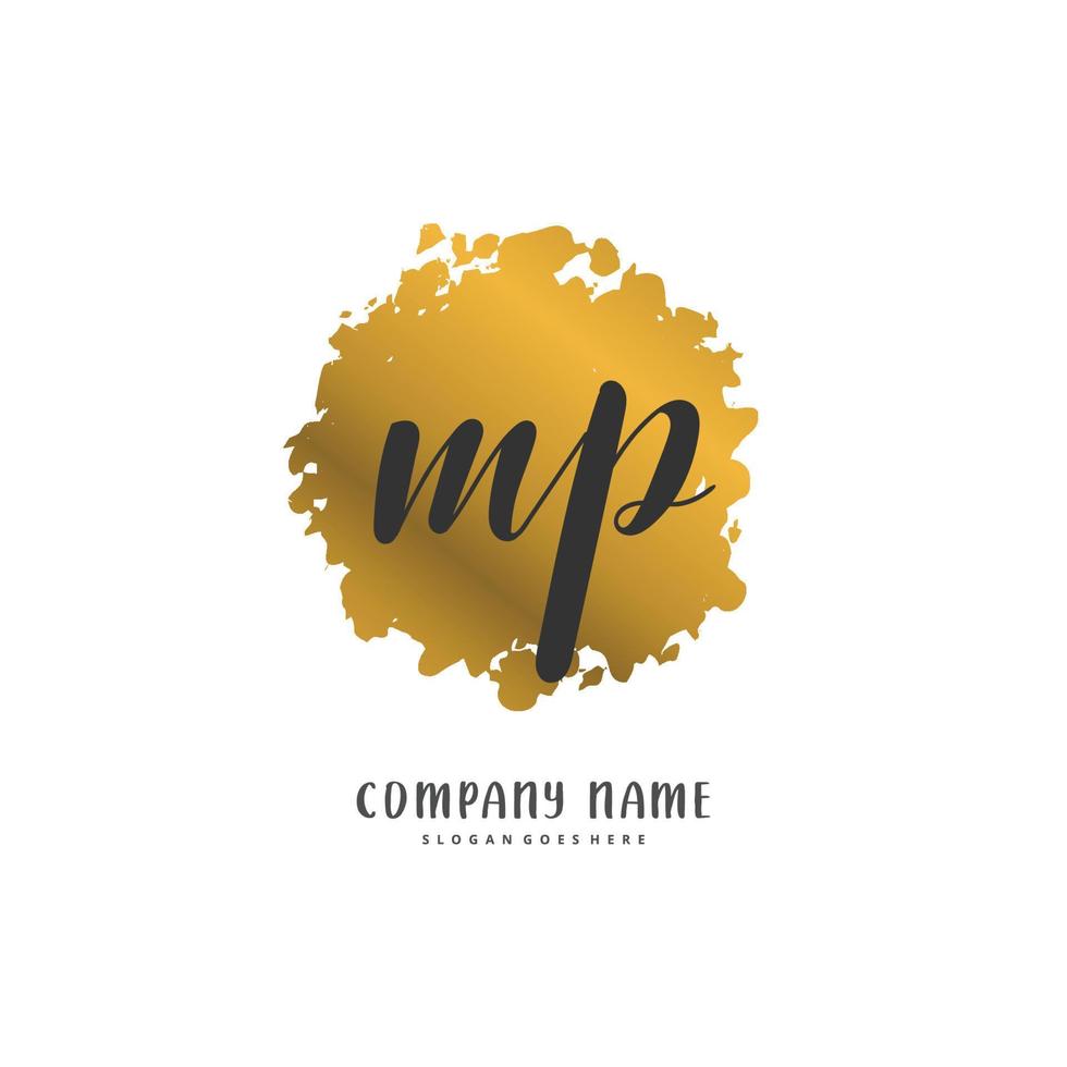 mp inicial de escritura a mano y diseño de logotipo de firma con círculo. hermoso diseño de logotipo escrito a mano para moda, equipo, boda, logotipo de lujo. vector