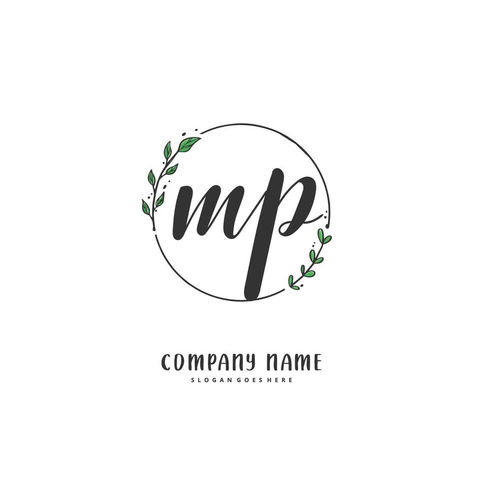 MP Initial handwriting and signature logo design with circle. Beautiful design handwritten logo for fashion, team, wedding, luxury logo. vector