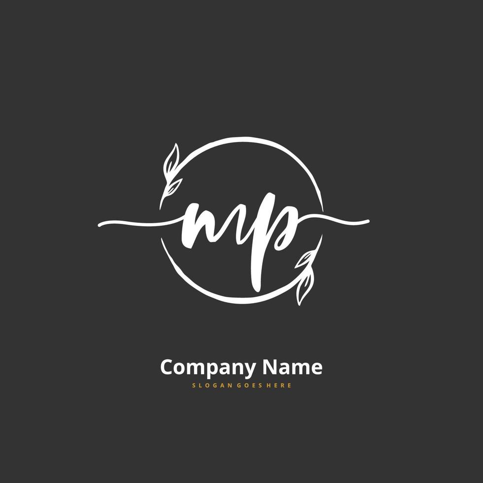 MP Initial handwriting and signature logo design with circle. Beautiful design handwritten logo for fashion, team, wedding, luxury logo. vector