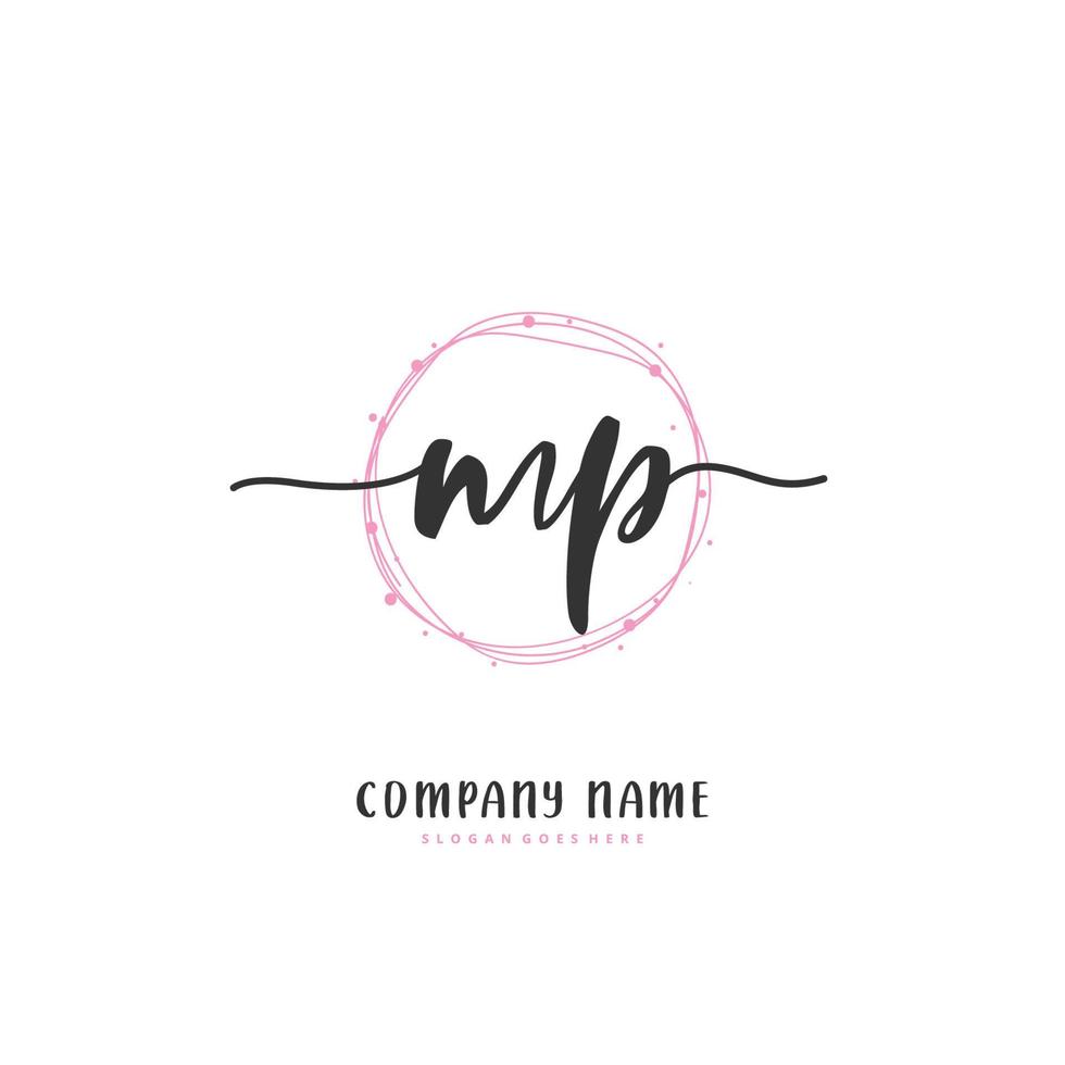 MP Initial handwriting and signature logo design with circle. Beautiful design handwritten logo for fashion, team, wedding, luxury logo. vector