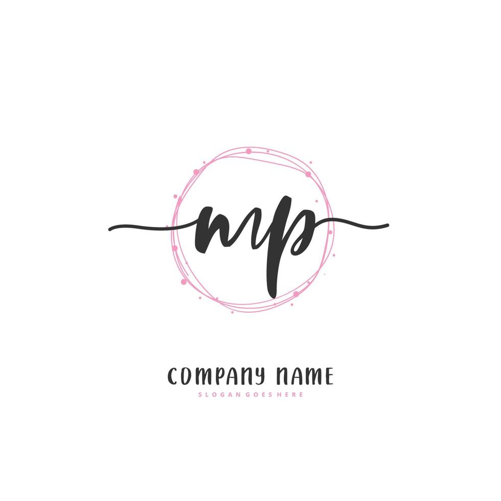 mp inicial de escritura a mano y diseño de logotipo de firma con círculo. hermoso diseño de logotipo escrito a mano para moda, equipo, boda, logotipo de lujo. vector