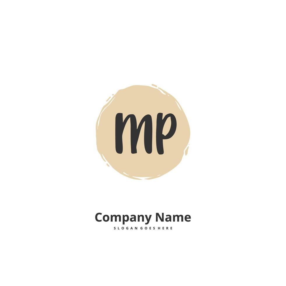 MP Initial handwriting and signature logo design with circle. Beautiful design handwritten logo for fashion, team, wedding, luxury logo. vector