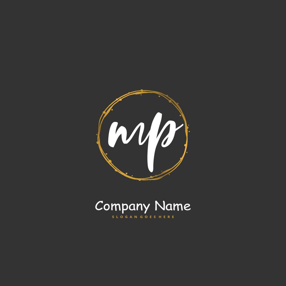MP Initial handwriting and signature logo design with circle. Beautiful design handwritten logo for fashion, team, wedding, luxury logo. vector