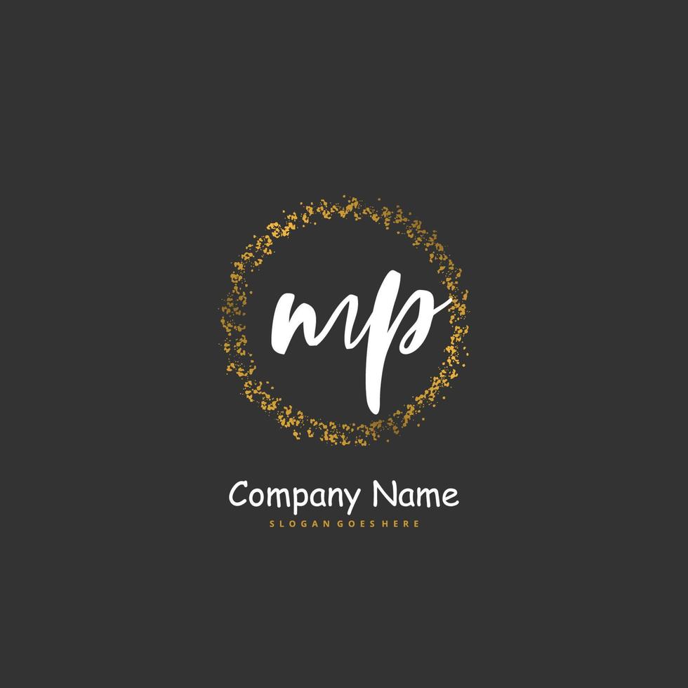 MP Initial handwriting and signature logo design with circle. Beautiful design handwritten logo for fashion, team, wedding, luxury logo. vector