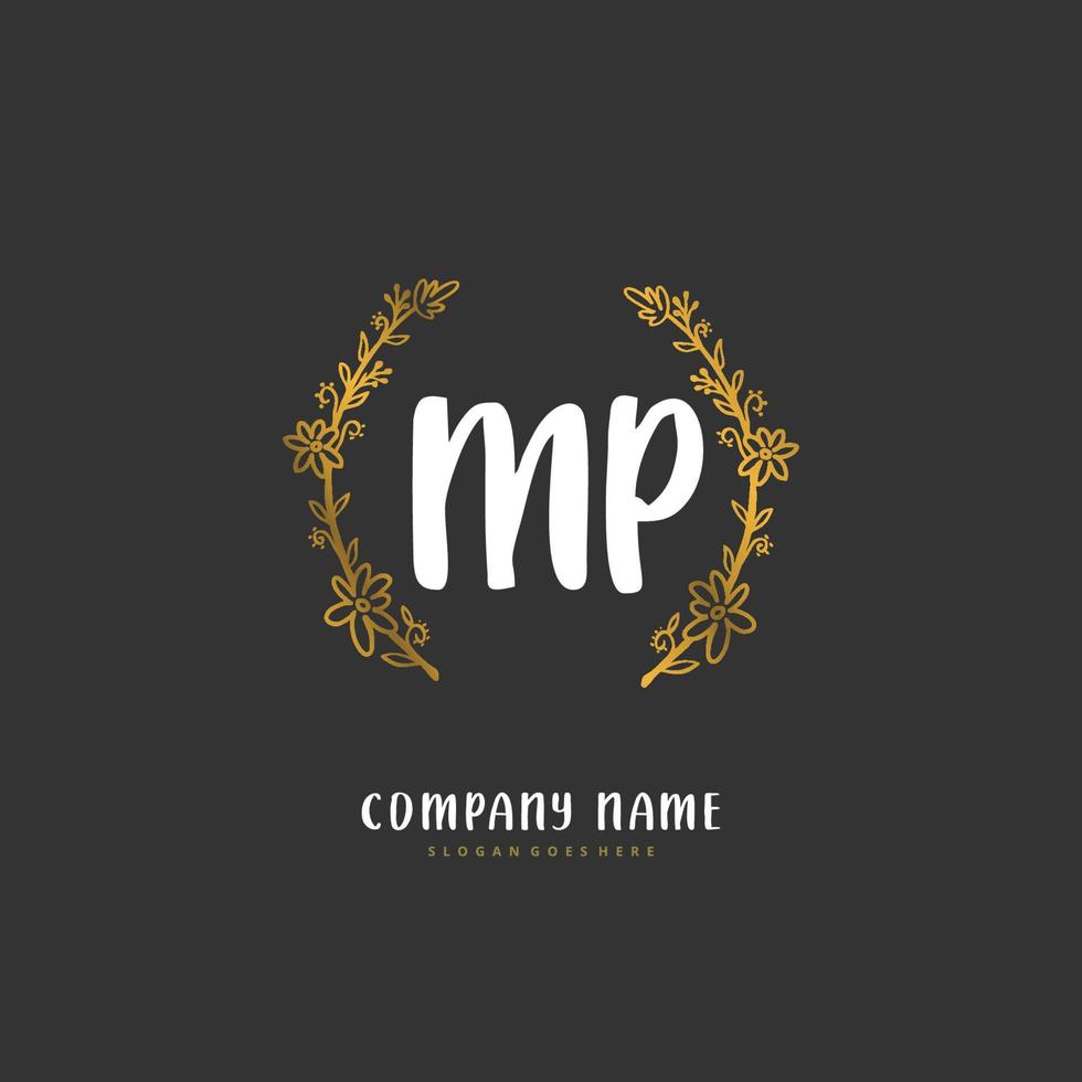 mp inicial de escritura a mano y diseño de logotipo de firma con círculo. hermoso diseño de logotipo escrito a mano para moda, equipo, boda, logotipo de lujo. vector