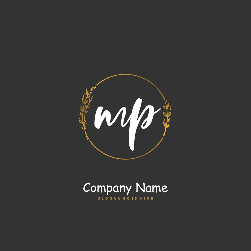 MP Initial handwriting and signature logo design with circle. Beautiful design handwritten logo for fashion, team, wedding, luxury logo. vector