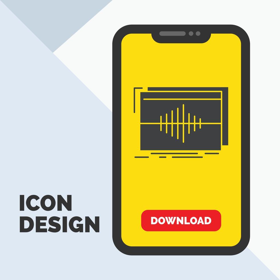 Audio. frequency. hertz. sequence. wave Glyph Icon in Mobile for Download Page. Yellow Background vector