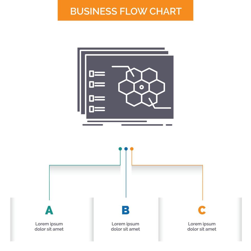 Game. strategic. strategy. tactic. tactical Business Flow Chart Design with 3 Steps. Glyph Icon For Presentation Background Template Place for text. vector