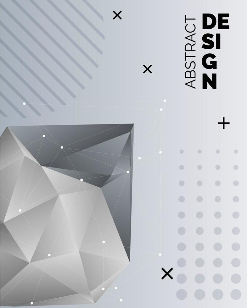 Abstract 3d chaotic low poly shapes. Flying polygonal pyramids in empty space. Futuristic background with bokeh effect. Poster design vector