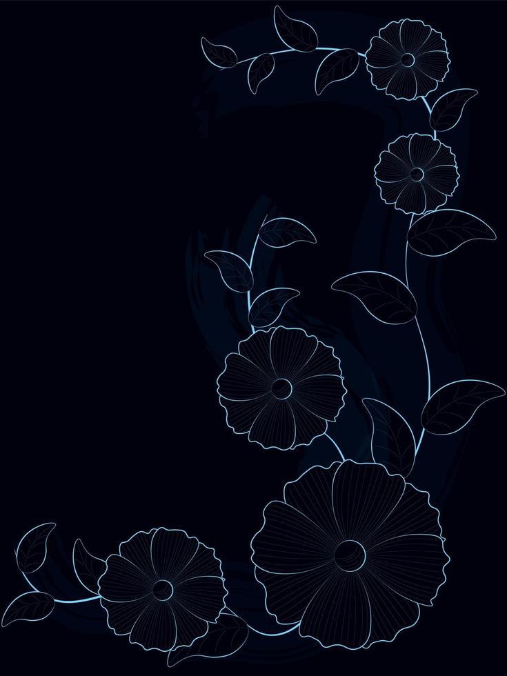 flores contorneadas de color azul claro sobre fondo oscuro ilustración vectorial vector