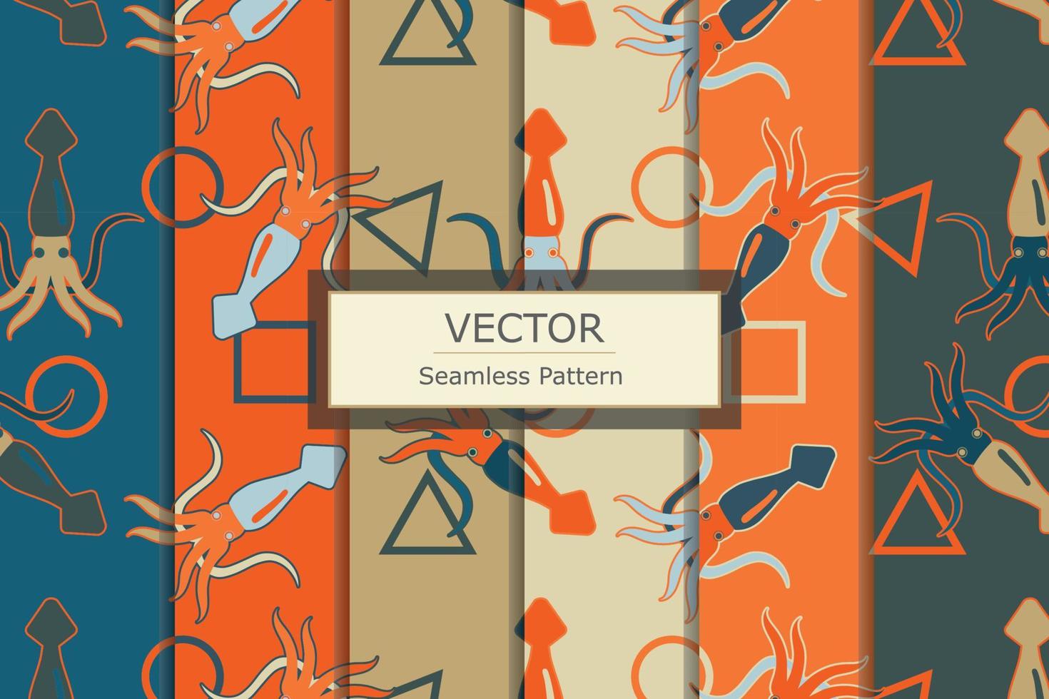 vector calamar mariscos con formas geométricas sin costuras repetir diseño de patrón de fondo colorido