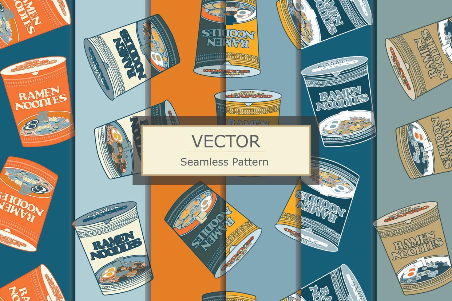 patrón de comida vectorial taza de ramen fideos fondo colorido diseño de patrón de repetición sin costuras vector