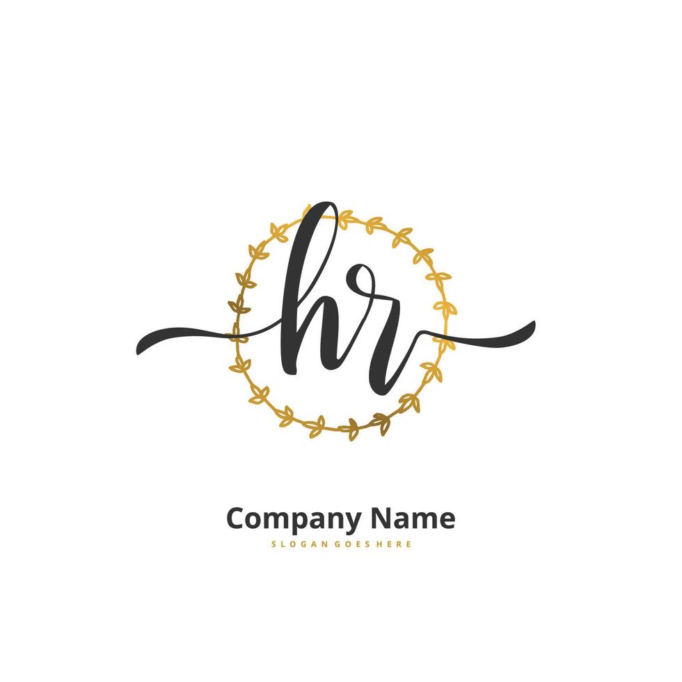 HR Initial handwriting and signature logo design with circle. Beautiful design handwritten logo for fashion, team, wedding, luxury logo. vector