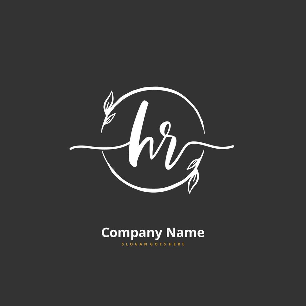 HR Initial handwriting and signature logo design with circle. Beautiful design handwritten logo for fashion, team, wedding, luxury logo. vector