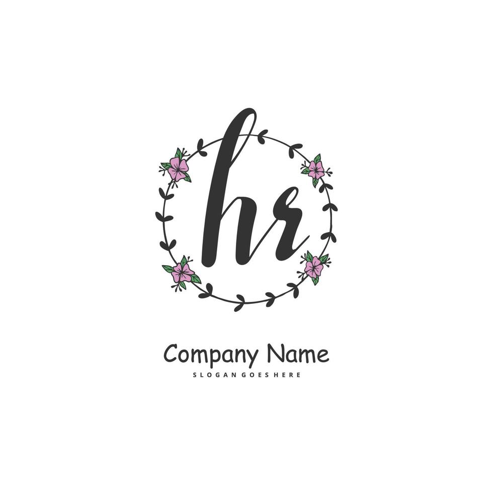 HR Initial handwriting and signature logo design with circle. Beautiful design handwritten logo for fashion, team, wedding, luxury logo. vector