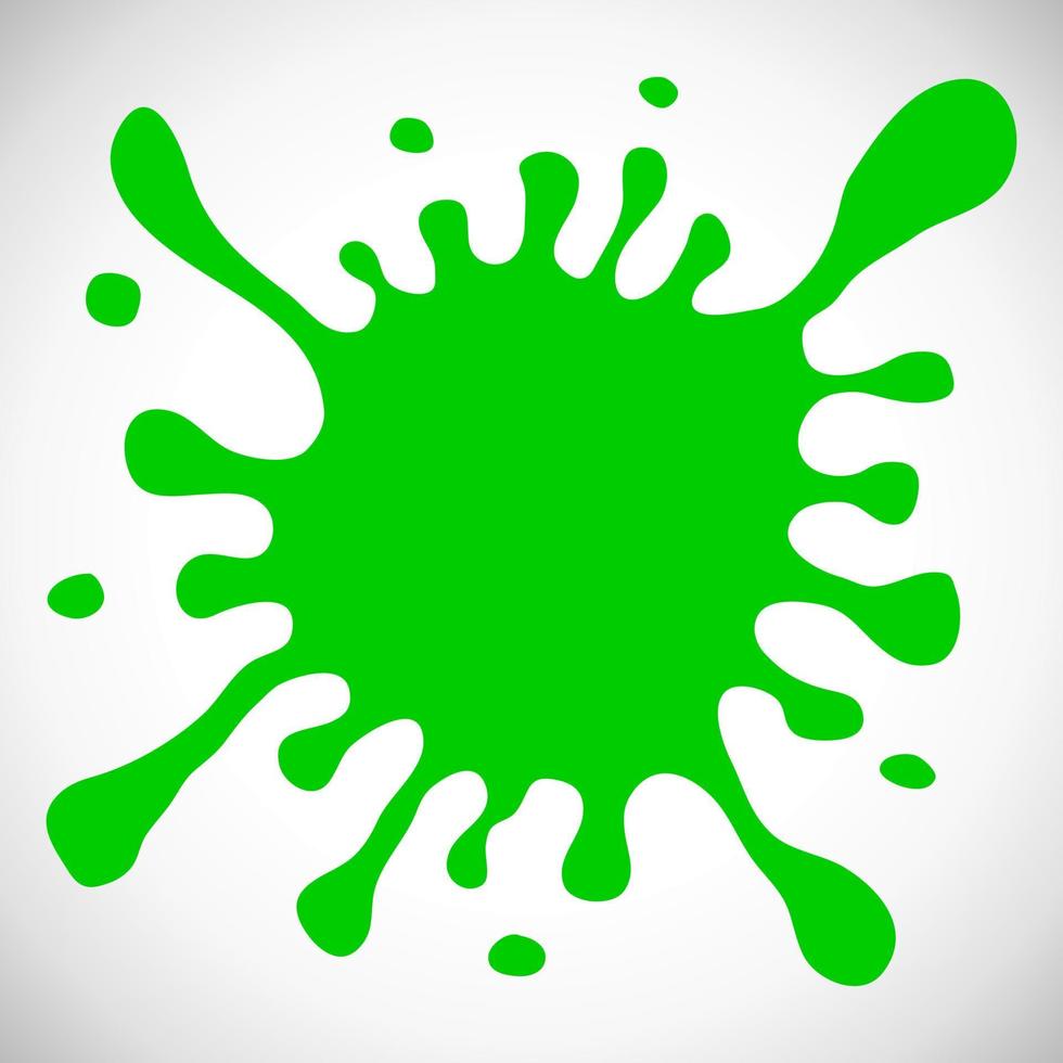 Green Hand Drawn Paint Splash with small splashes and shadows. Vector illustration