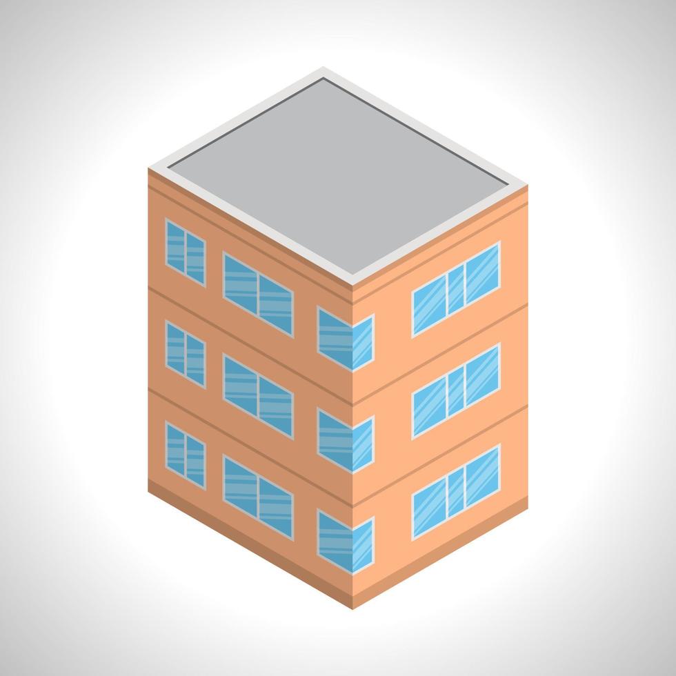 Isometric building. Three-storey house in isometric style. Vector illustration