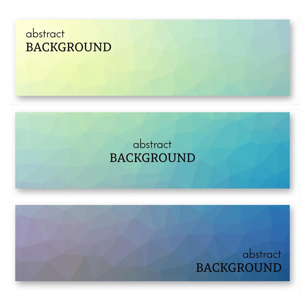 Set of three multi colored banners in low poly art style. Background with place for your text. Vector illustration