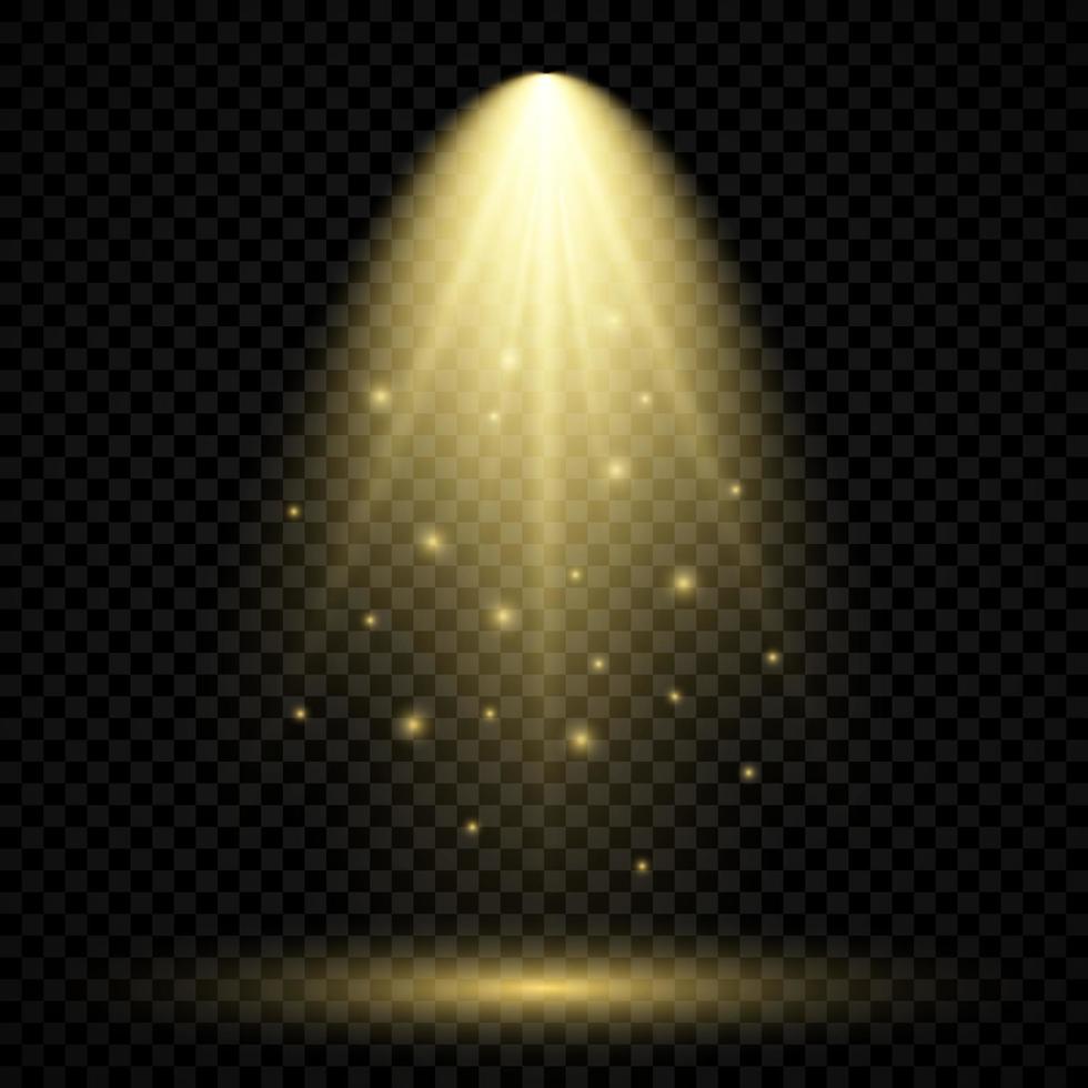 Cold yellow lighting with spotlight. Scene illumination effects on a dark transparent background. Vector illustration