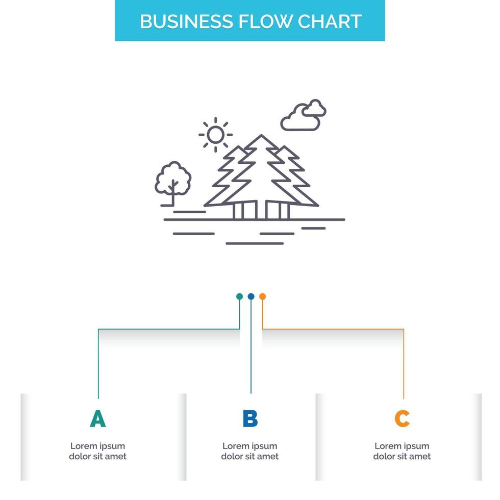 montaña. Cerro. paisaje. naturaleza. diseño de diagrama de flujo de negocios de nubes con 3 pasos. icono de línea para el lugar de plantilla de fondo de presentación para texto vector