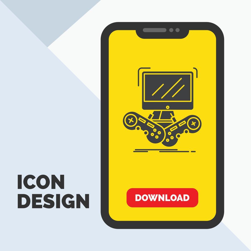 Game. gaming. internet. multiplayer. online Glyph Icon in Mobile for Download Page. Yellow Background vector