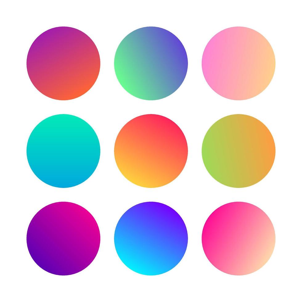 Round Gradients spheres. Set of nine trendy multicolored Gradients . Vector illustration