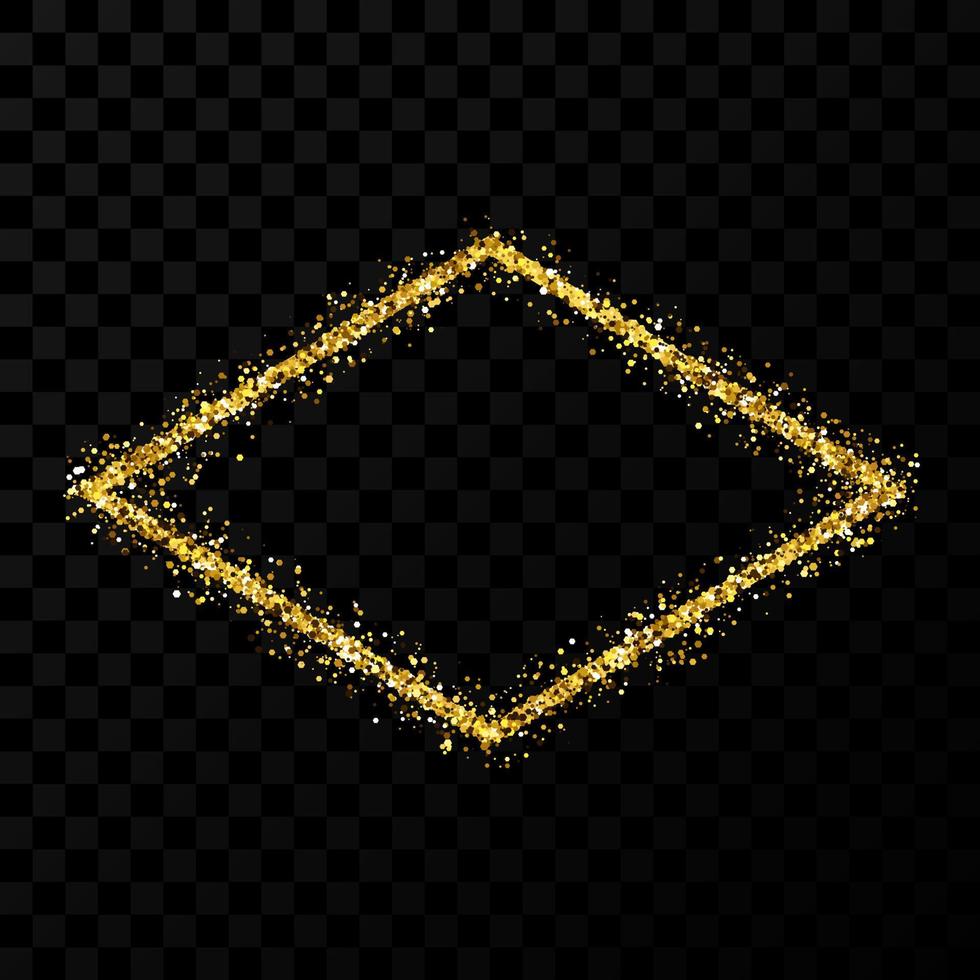 Gold glitter frame. Rhombus frame with shiny sparkles on dark transparent background. Vector illustration