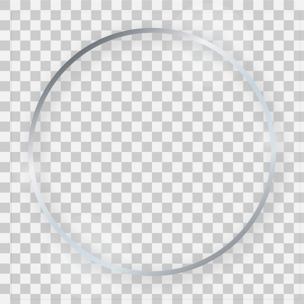 Silver shiny round frame with glowing effects and shadows on transparent background. Vector illustration