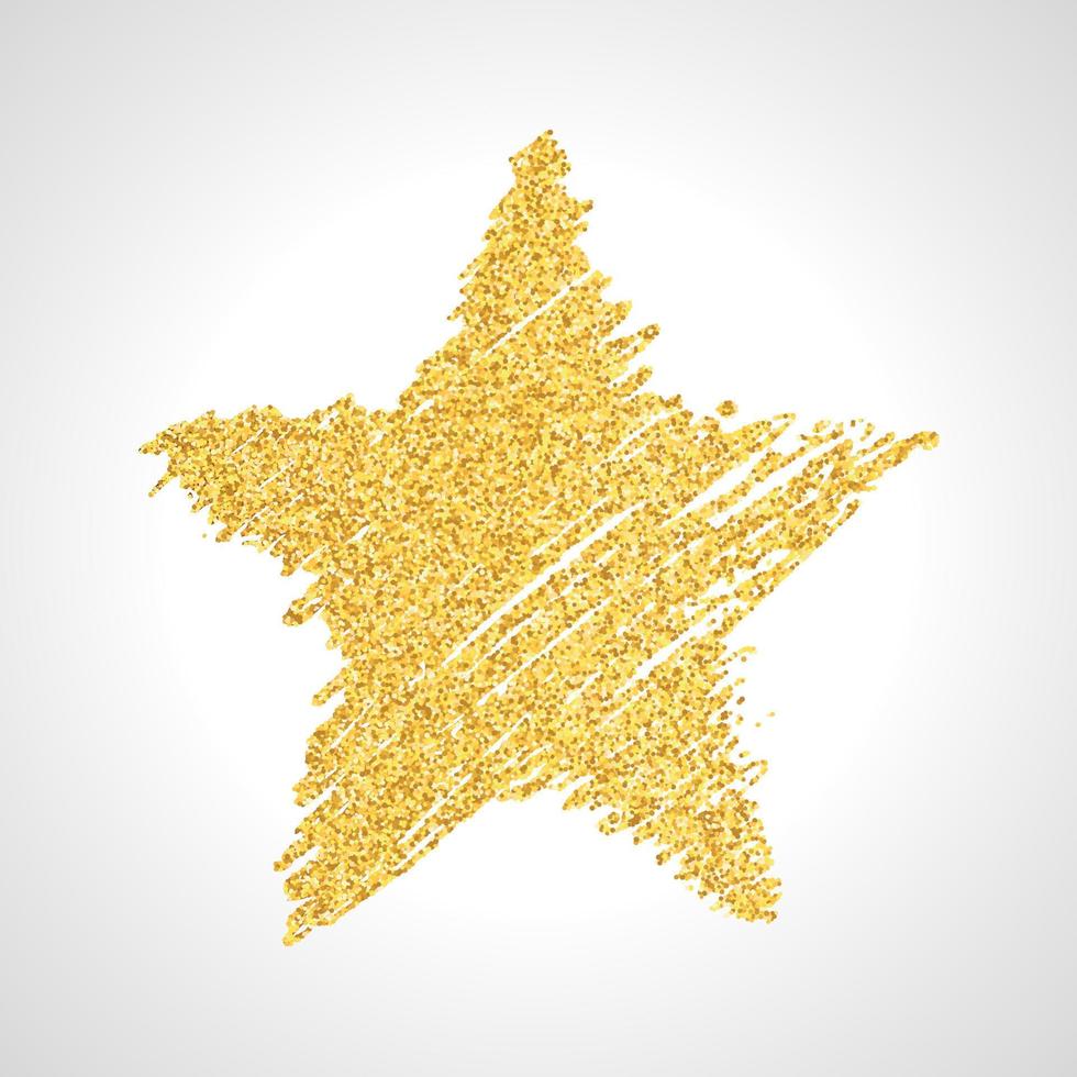 estrella dibujada a mano con efecto brillo dorado. forma de estrella áspera en estilo garabato con efecto brillo dorado sobre fondo blanco. ilustración vectorial vector