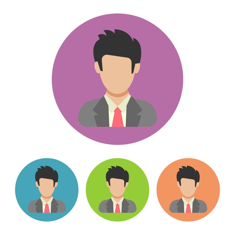 Set of four businessman icons on colorful circle. People icon in flat style. Vector illustration