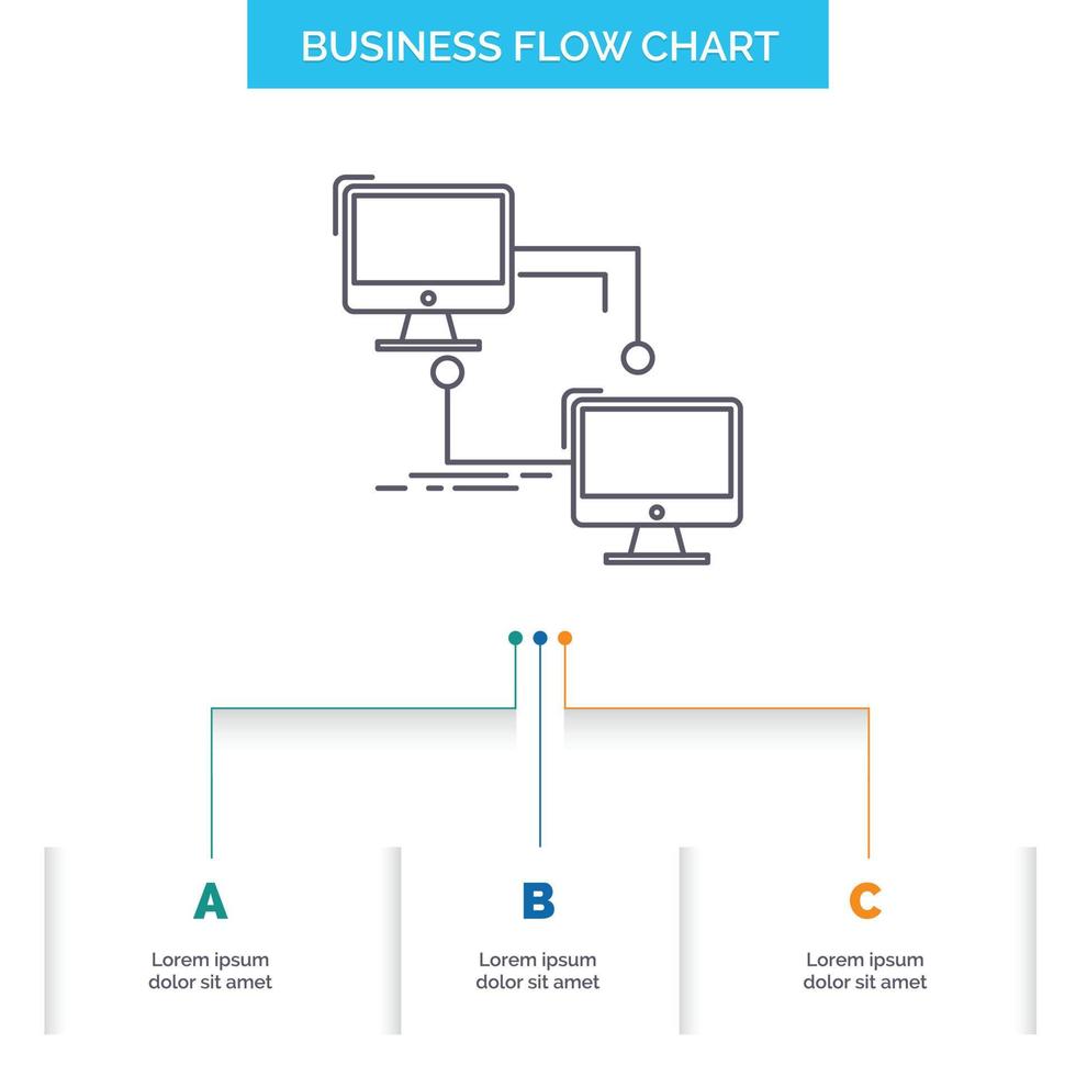 local. lan. connection. sync. computer Business Flow Chart Design with 3 Steps. Line Icon For Presentation Background Template Place for text vector