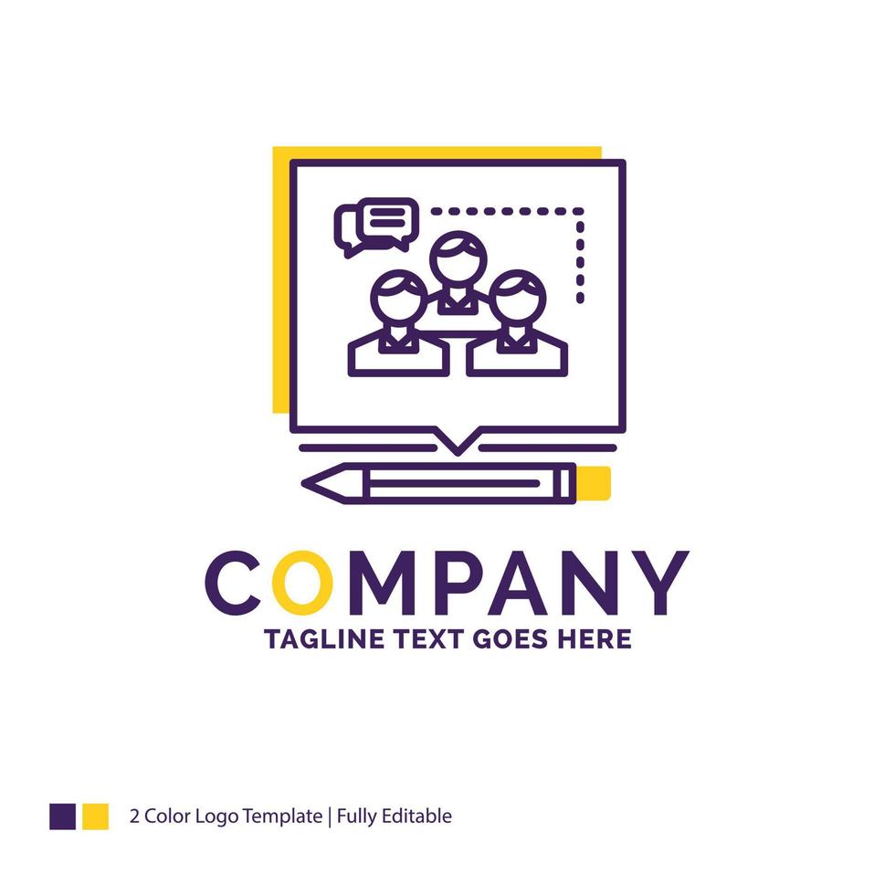 Company Name Logo Design For Analysis. argument. business. convince. debate. Purple and yellow Brand Name Design with place for Tagline. Creative Logo template for Small and Large Business. vector