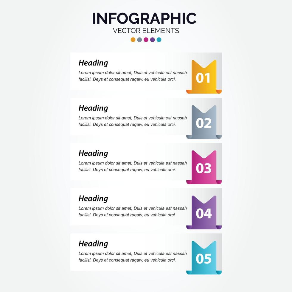 plantilla de diseño infográfico vertical. concepto creativo con 5 pasos. se puede utilizar para el diseño del flujo de trabajo. diagrama. bandera. diseño web. ilustración vectorial vector