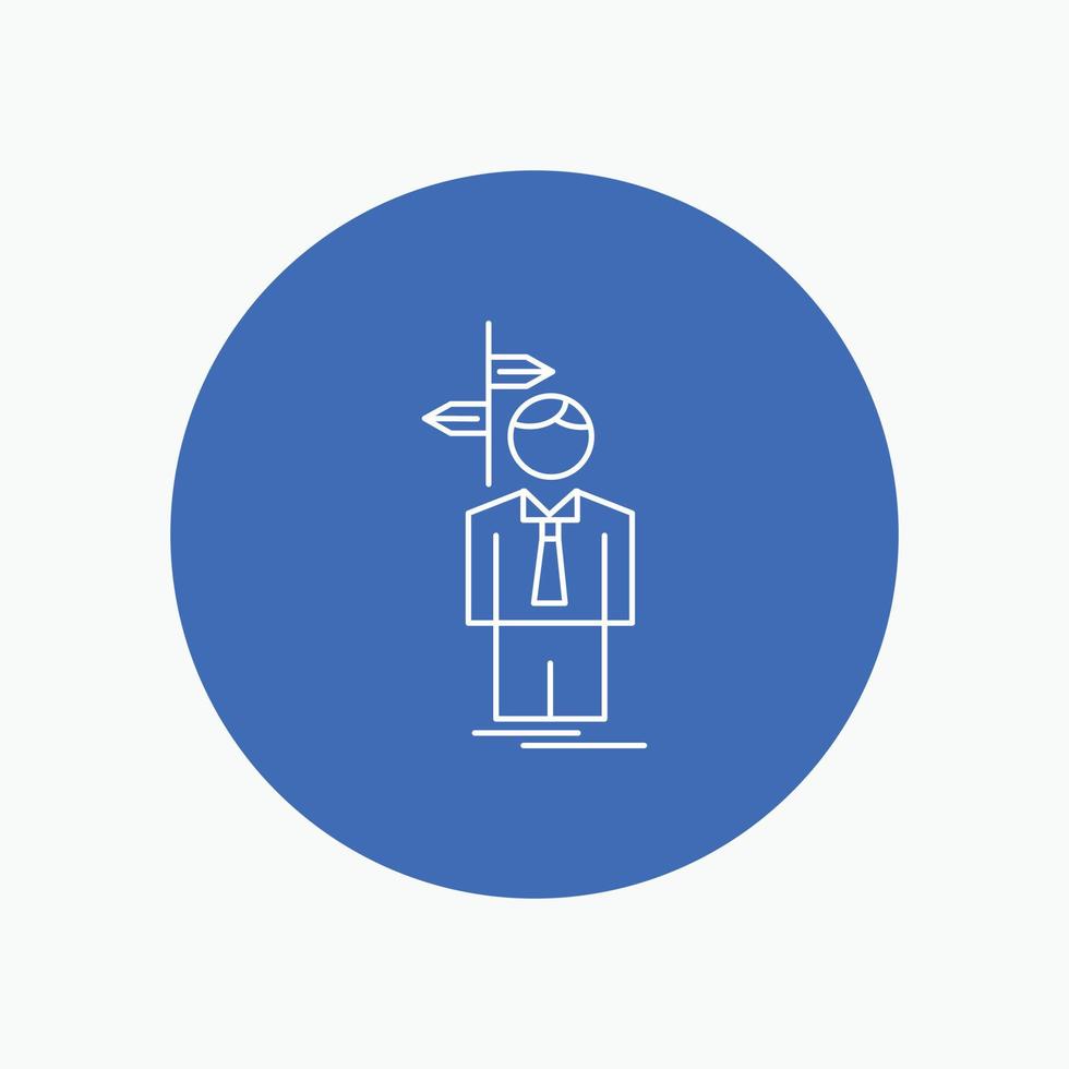 Arrow. choice. choose. decision. direction White Line Icon in Circle background. vector icon illustration